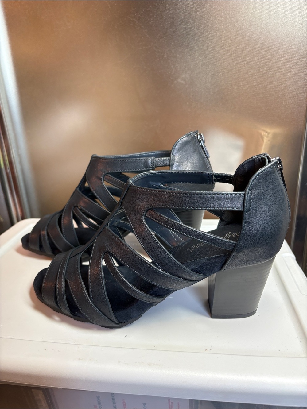 easy street Black Strappy Block Heel Sandals